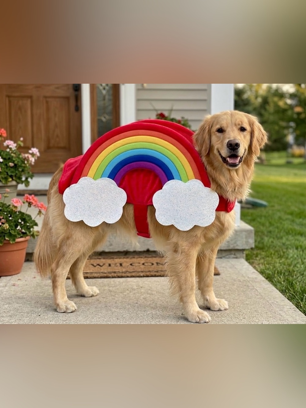 Dog Costume Rainbow Glitter Cloud Pet Halloween Dress Up Dog Vest Plush Sz L NWT